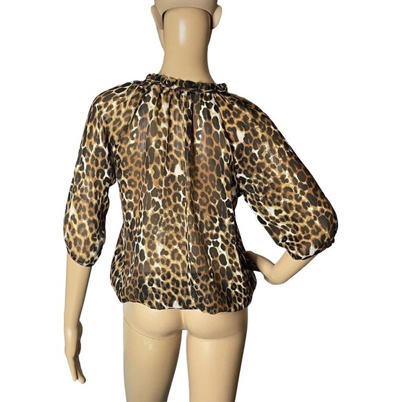 Express Women's Sheer Leopard Cheetah‎ Blouse Top XS Ruffled Pullover Style - Picture 5 of 10